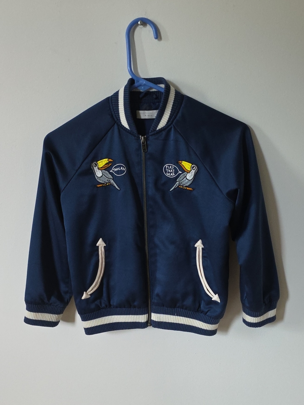 Stella McCartney Kids Navy Jacket with Toucan Patches, 8Y